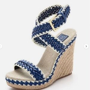 Tory Burch Lilah Wedge Espadrille Sandal. Size 9. Blue - NIB (unworn)
